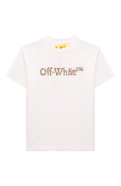 Детская хлопковая футболка OFF-WHITE молочного цвета, арт. 0BAA002S24JER005/12-12+ | Фото 1 (Рукава: Короткие; Материал сплава: Проставлено; Материал внешний: Хлопок; Мальчики Кросс-КТ: Футболка-одежда; Драгоценные камни: Проставлено; Ростовка одежда: 12 лет | 152 см)