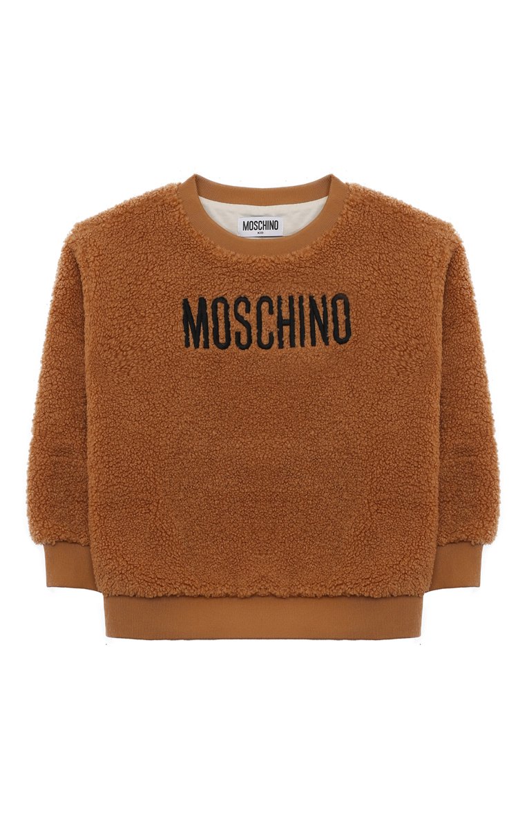 Детский свитшот MOSCHINO коричневого цвета, арт. HMF06B/LIA00/4A-8A | Фото 1 (Материал подклада: Хлопок; Материал сплава: Проставлено; Материал внешний: Синтетический материал; Драгоценные камни: Проставлено; Рукава: Длинные; Мальчики Кросс-КТ: Свитшот-одежда)