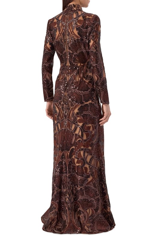 Платье с отделкой пайетками Elie Saab D0882NF25/YA050 Коричневый  D0882NF25/YA050 Фото 3