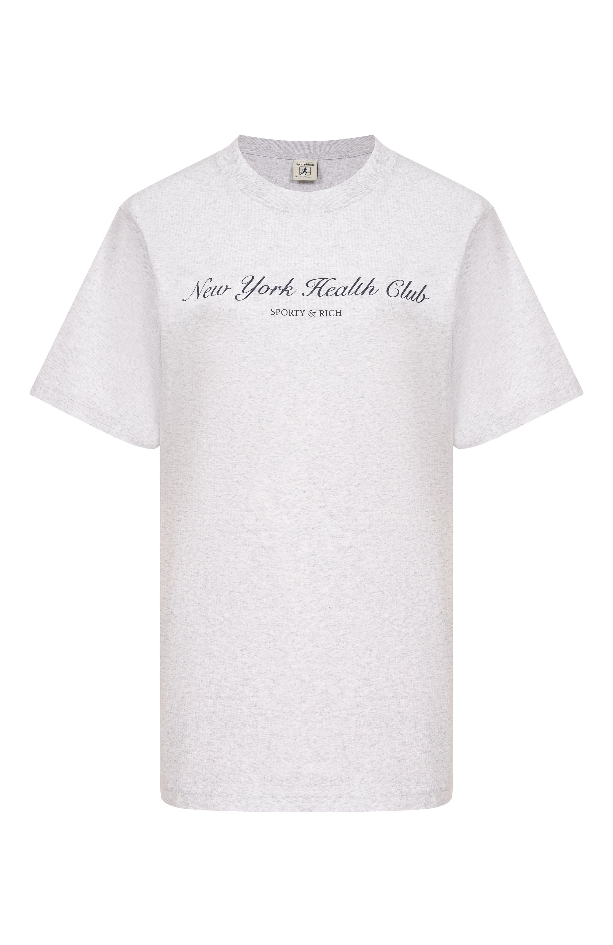 Хлопковая футболка SPORTY AND RICH серого цвета по цене 12150 руб., арт. T004376043GY03, фото 1 Хлопковая футболка SPORTY AND RICH, арт. T004376043GY03, фото 1