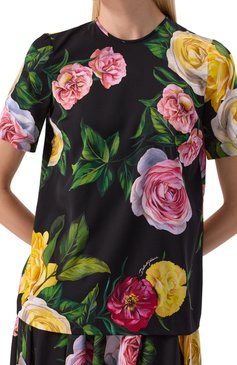 Женский шелковый топ DOLCE & GABBANA разноцветного цвета, арт. F7A02T/FSA7B | Фото 5 (Драгоценные камни: Проставлено; Рукава: Короткие; Материал внешний: Шелк; Материал сплава: Проставлено; Длина (для топов): Стандартные; Стили: Романтичный; Кросс-КТ: костюм)