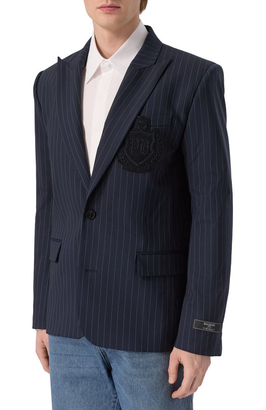 Шерстяной пиджак Balmain FH0SI815/WD25 Синий  FH0SI815/WD25 Фото 3