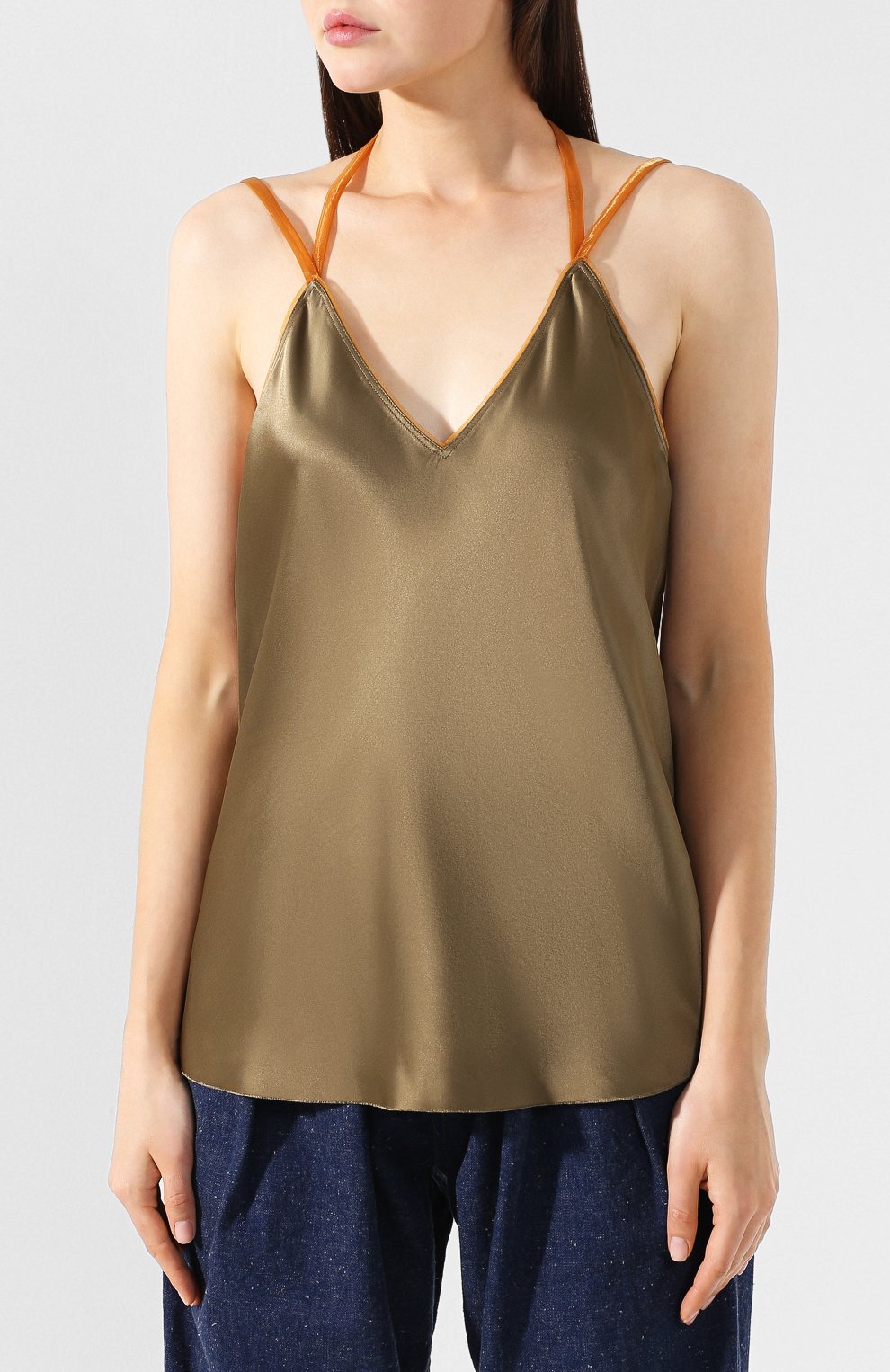 Топ из вискозы HELMUT LANG хаки цвета по цене 48850 руб., арт. J05HW503, фото 3 Топ из вискозы HELMUT LANG, арт. J05HW503, фото 3