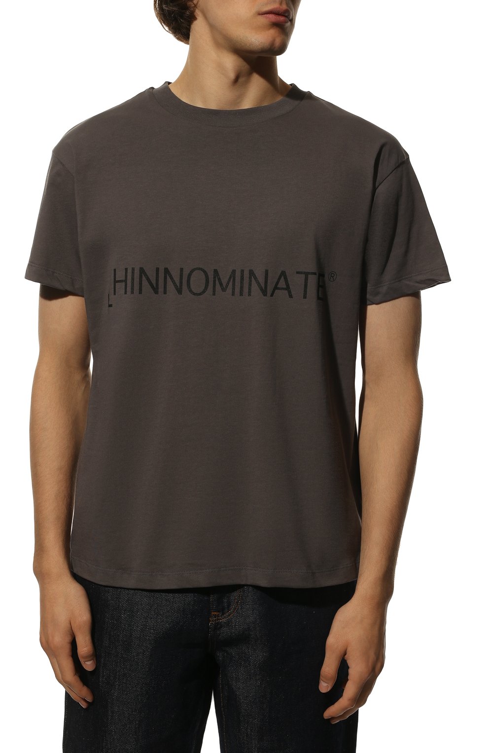Хлопковая футболка HINNOMINATE темно-серого цвета по цене 6960 руб., арт. HUW2/HNM127, фото 3 Хлопковая футболка HINNOMINATE, арт. HUW2/HNM127, фото 3