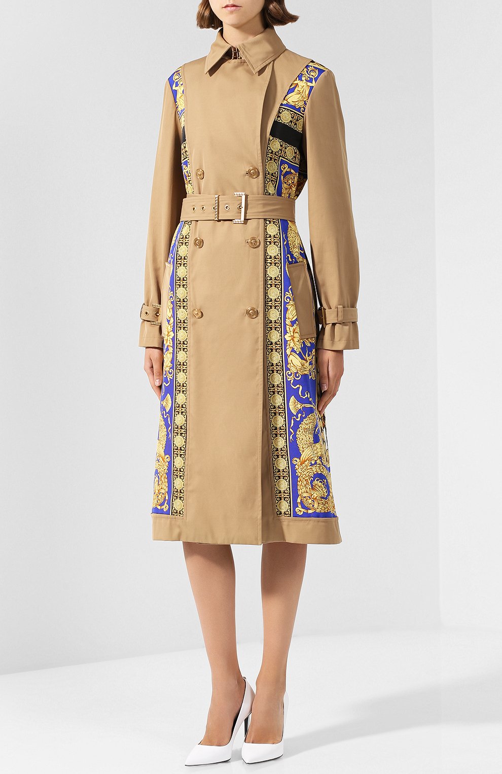 Двубортное пальто из смеси хлопка и шелка с поясом VERSACE, арт. A80526/A226862, фото 3