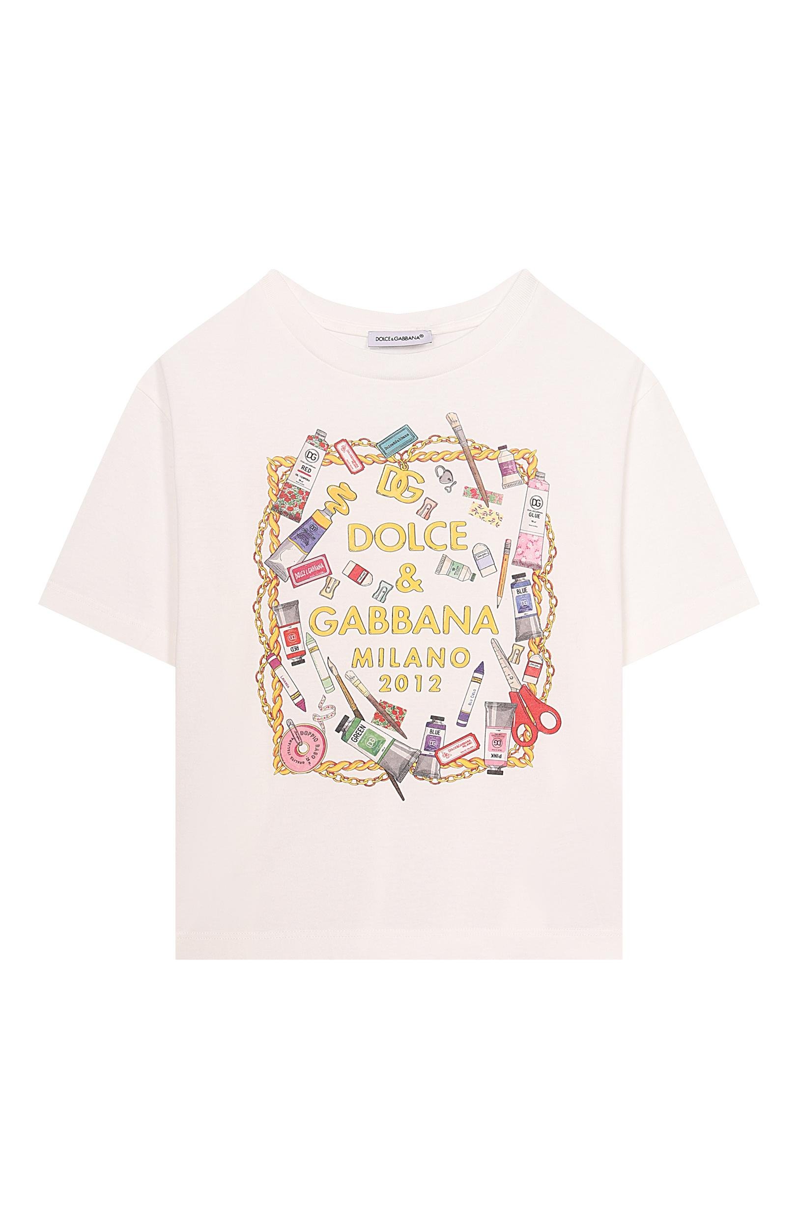 Хлопковая футболка DOLCE & GABBANA молочного цвета по цене 21200 руб., арт. L5JTNL/G7P6Z, фото 1 Хлопковая футболка DOLCE & GABBANA, арт. L5JTNL/G7P6Z, фото 1