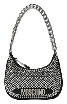 Женская сумка MOSCHINO серебряного цвета, арт. B8412/8202 | Фото 1 (Материал сплава: Проставлено; Размер: mini; Драгоценные камни: Проставлено; Материал: Текстиль; Сумки-технические: Сумки через плечо)
