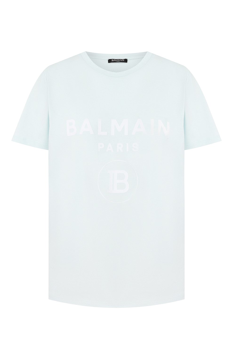 Хлопковая футболка BALMAIN голубого цвета по цене 35250 руб., арт. SF21362/I240, фото 1 Хлопковая футболка BALMAIN, арт. SF21362/I240, фото 1