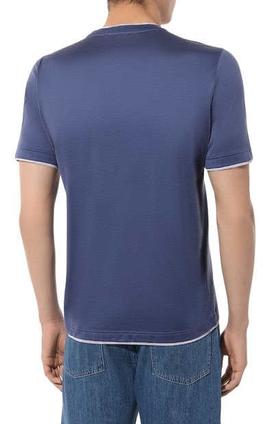 Футболка из шелка и хлопка GRAN SASSO синего цвета по цене 30700 руб., арт. 60123/78410, фото 4 Футболка из шелка и хлопка GRAN SASSO, арт. 60123/78410, фото 4