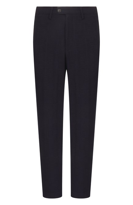 Мужские шерстяные брюки EMPORIO ARMANI темно-синего цвета, арт. EM000158/AF14072 | Фото 1 (Автоматизация состава: Проставлено; Длина (брюки, джинсы): Стандартные; Материал внешний: Шерсть; Автоматизация ТО: Прос�тавлено)