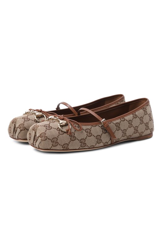 Текстильные балетки Horsebit Gucci 814321/FAD6C Коричневый 814321/FAD6C