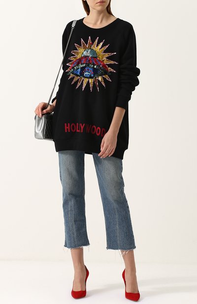 Хлопковый свитшот свободного кроя с вышивкой пайетками GUCCI, арт. 457924/X9D13, фото 2