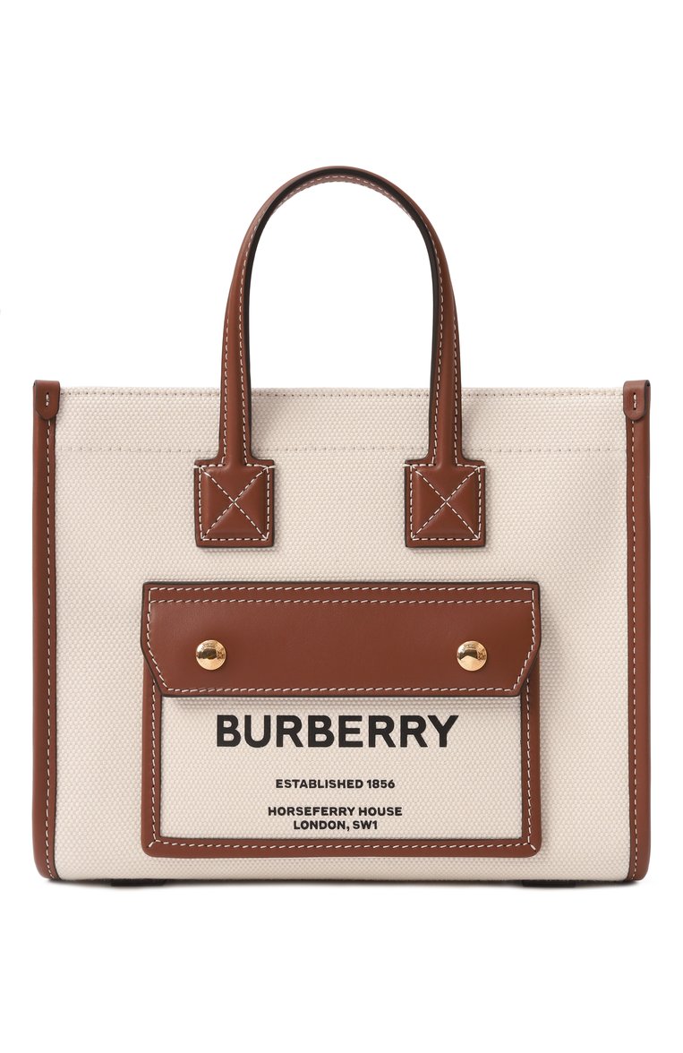 Женская сумка freya mini BURBERRY кремового цвета, арт. 8044143 | Фото 1 (Материал: Текстиль; Ремень/цепочка: На ремешке; Размер: mini)
