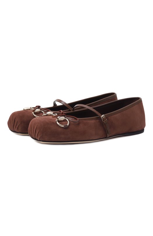 Замшевые балетки Horsebit Gucci 814413/AAEED Коричневый 814413/AAEED