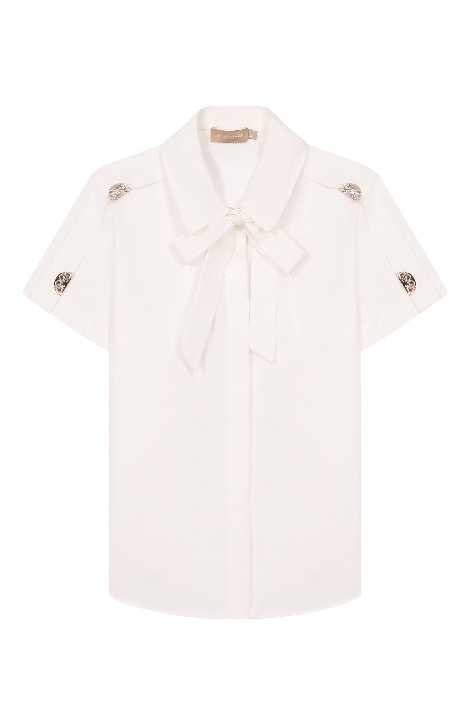 Хлопковая блузка ELIE SAAB JUNIOR молочного цвета по цене 35550 руб., арт. EFCA031/TS0724, фото 1 Хлопковая блузка ELIE SAAB JUNIOR, арт. EFCA031/TS0724, фото 1