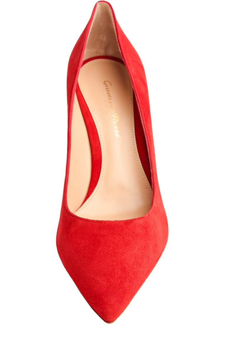 Женские замшевые туфли gianvito 85 на шпильке GIANVITO ROSSI красного цвета, арт. G24580/SUEDE | Фото 4 (Статус проверки: Проверено, Проверена категория; Материал внутренний: Натуральная кожа; Подошва: Плоская; Каблук тип: Шпилька; Каблук высота: Высокий; Материал внешний: Замша)