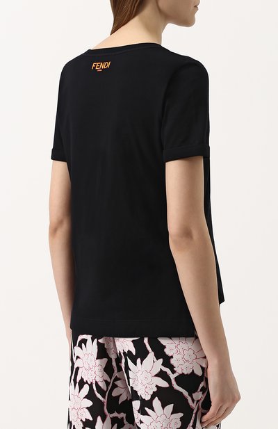 Хлопковая футболка с контрастной надписью FENDI, арт. FAF047 A1I7, фото 4
