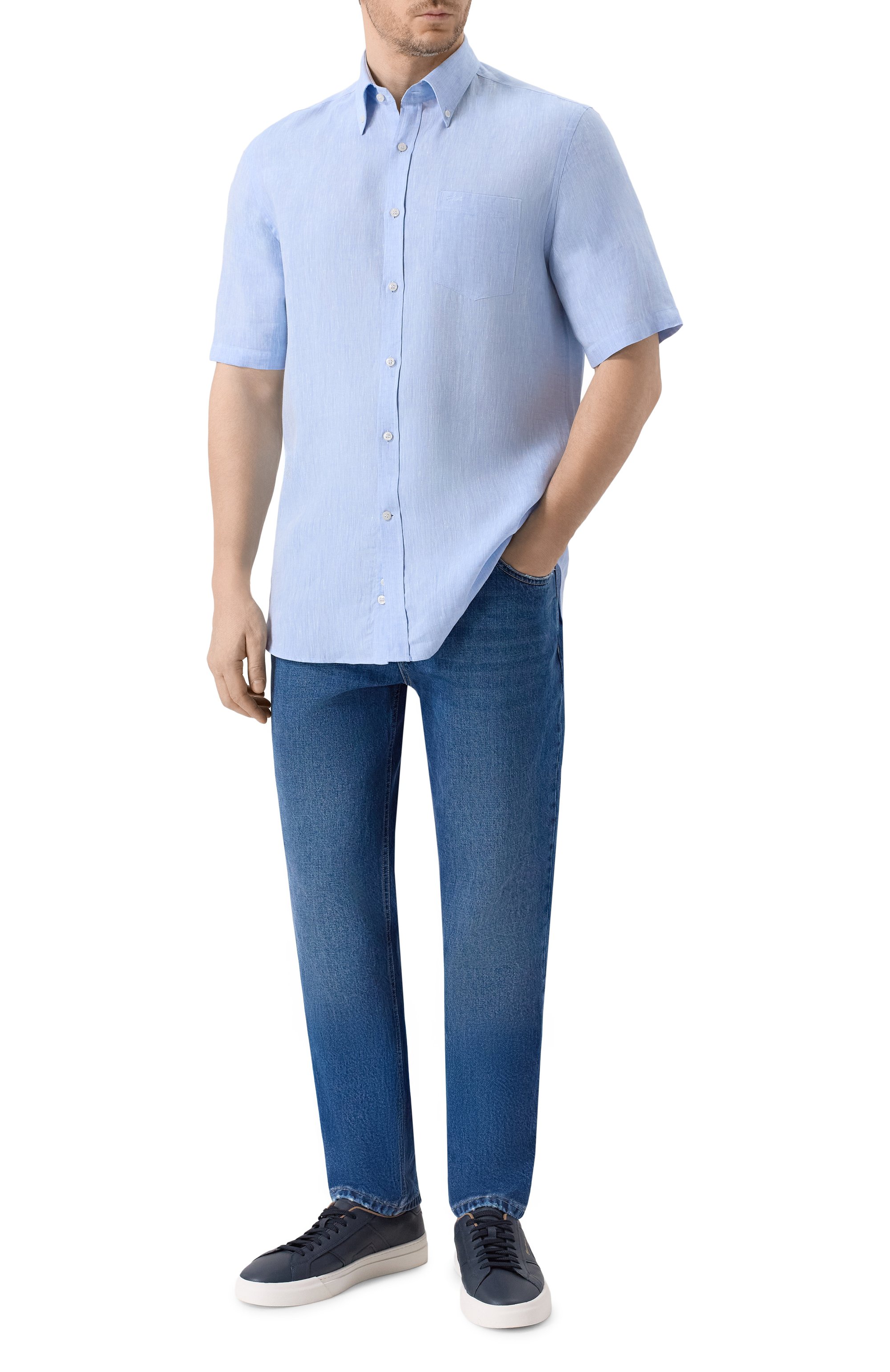 Льняная рубашка PAUL&SHARK голубого цвета по цене 39950 руб., арт. 26413161, фото 2 Льняная рубашка PAUL&SHARK, арт. 26413161, фото 2