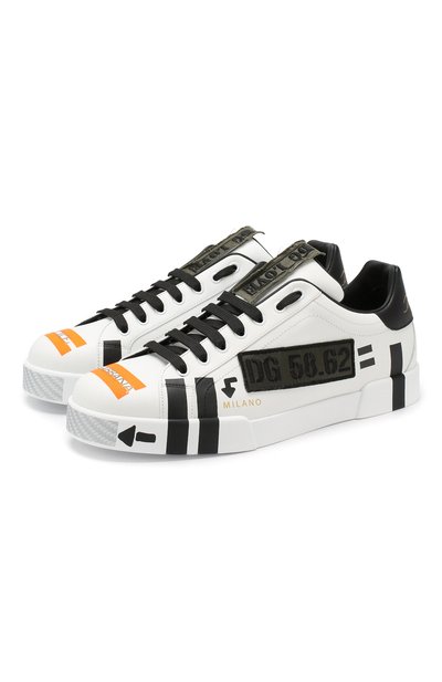 Кожаные кеды portofino DOLCE & GABBANA белого цвета по цене 113500 руб., арт. CS1558/AZ374, фото 1 Кожаные кеды portofino DOLCE & GABBANA, арт. CS1558/AZ374, фото 1