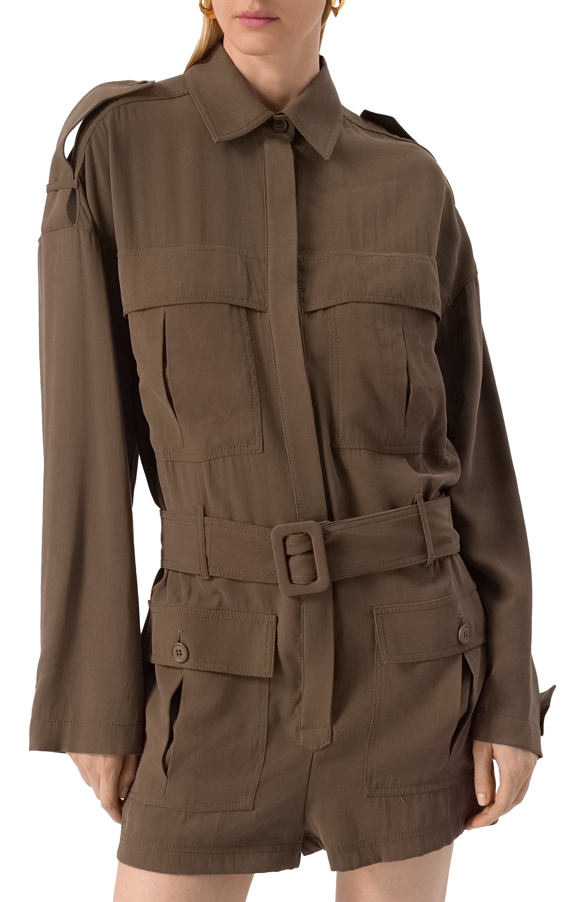 Комбинезон из вискозы THE ANDAMANE хаки цвета по цене 79950 руб., арт. T170187B/TNV121, фото 3 Комбинезон из вискозы THE ANDAMANE, арт. T170187B/TNV121, фото 3