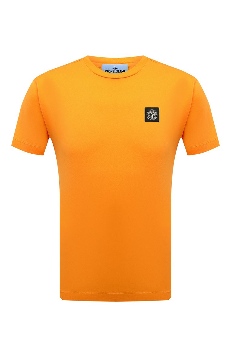 Мужская хлопковая футболка STONE ISLAND оранжевого цвета, арт. 101524113 | Фото 1 (Длина (для топов): Стандар�тные; Рукава: Короткие; Материал внешний: Хлопок; Принт: Без принта; Стили: Кэжуэл; Мужское Кросс-КТ: Футболка-одежда; Кросс-КТ: Джерси)