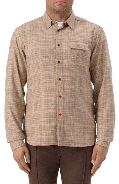 Рубашка из шерсти и шелка KITON бежевого цвета по цене 169500 руб., арт. UMCPETEK0617E18_001, фото 3 Рубашка из шерсти и шелка KITON, арт. UMCPETEK0617E18_001, фото 3