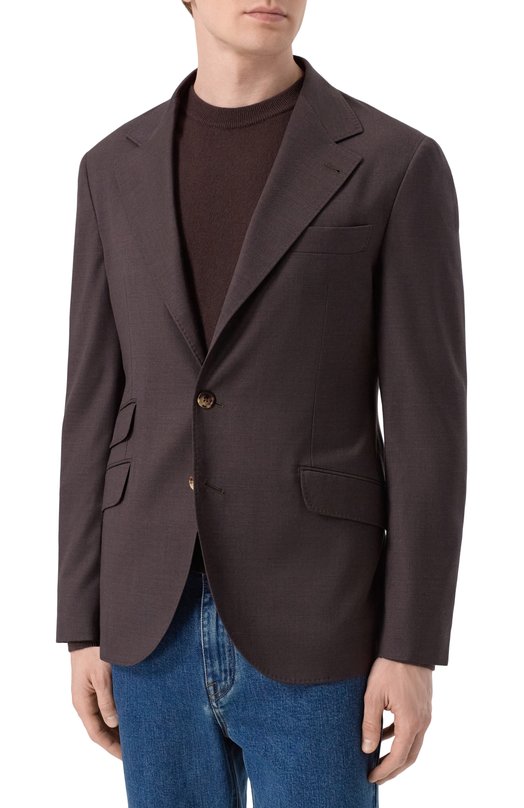 Шерстяной пиджак Brunello Cucinelli MB423LDWH_1 Коричневый  MB423LDWH_1 Фото 4