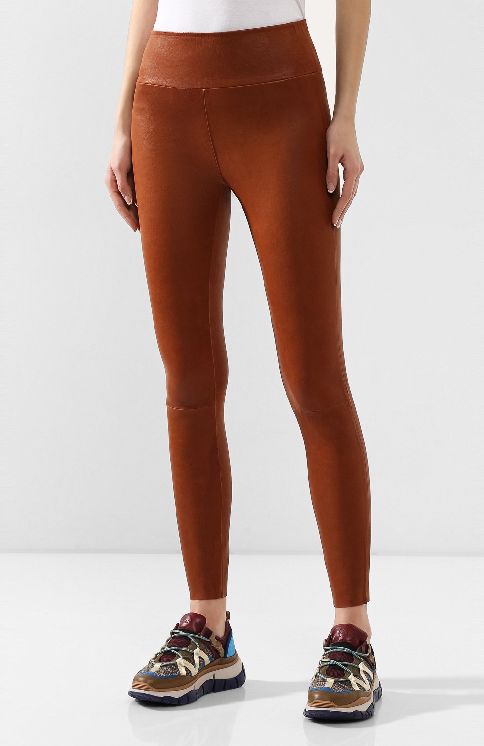 Кожаные легинсы SPRWMN коричневого цвета по цене 107000 руб., арт. ANK-003-L/ANKLE LEGGING, фото 3 Кожаные легинсы SPRWMN, арт. ANK-003-L/ANKLE LEGGING, фото 3
