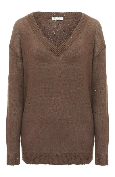 Пуловер изо льна и шелка BRUNELLO CUCINELLI хаки цвета по цене 144500 руб., арт. M1000B1033, фото 1 Пуловер изо льна и шелка BRUNELLO CUCINELLI, арт. M1000B1033, фото 1