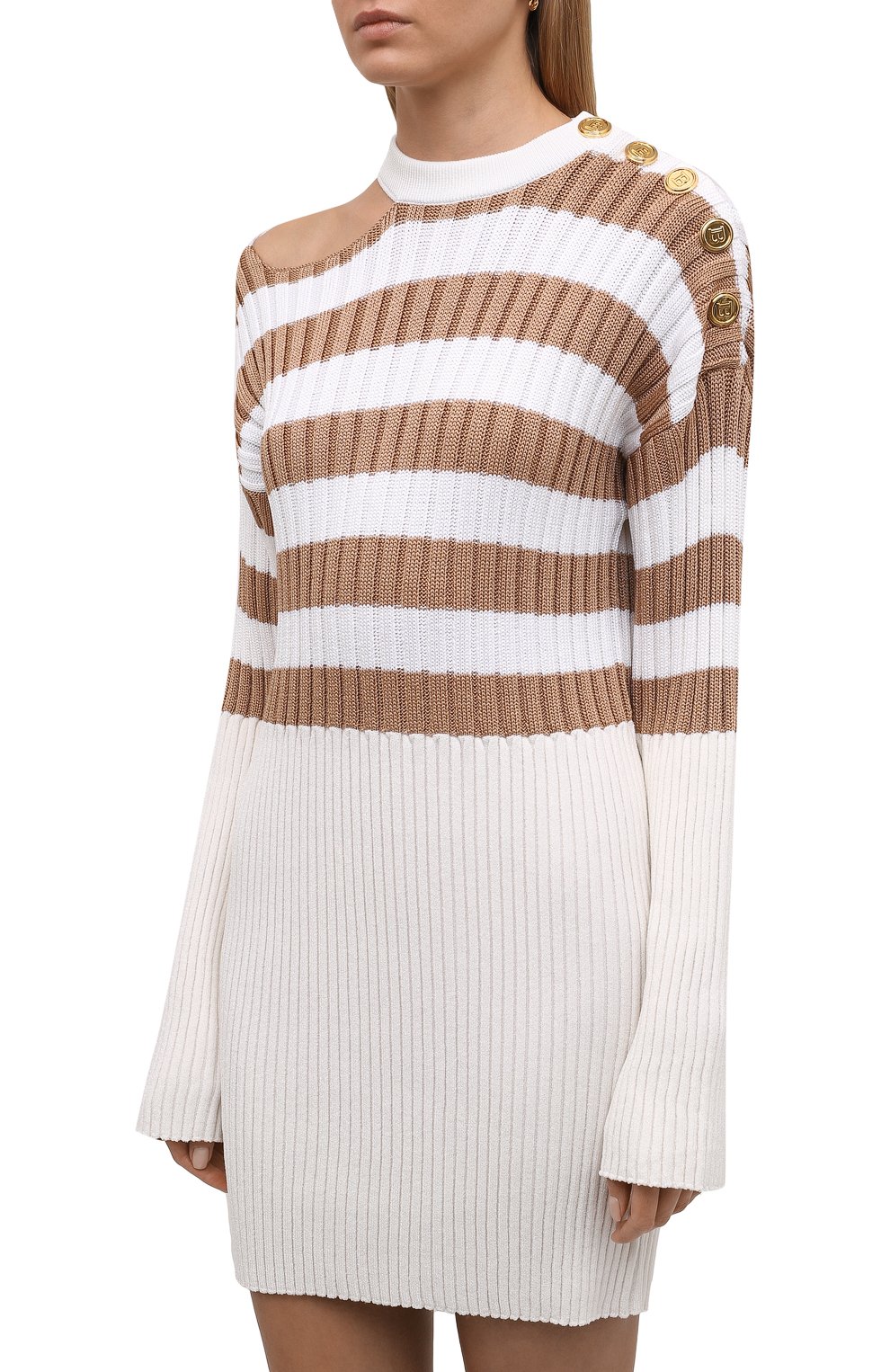 Платье из вискозы BALMAIN кремового цвета по цене 214500 руб., арт. XF1RF020/KB20, фото 3 Платье из вискозы BALMAIN, арт. XF1RF020/KB20, фото 3