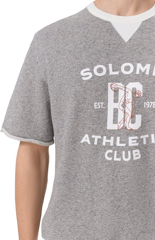 Футболка из хлопка и льна Brunello Cucinelli MR8313378G Серый  MR8313378G Фото 5