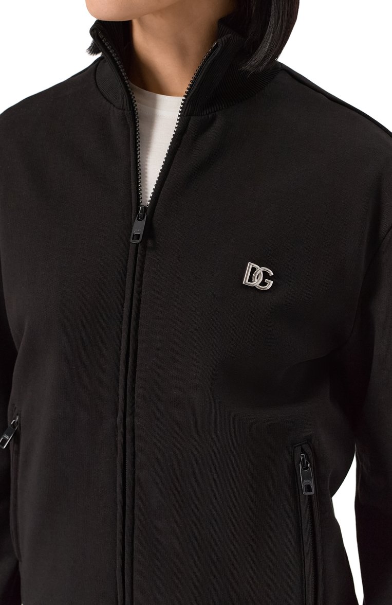 Женский хлопковая толстовка DOLCE & GABBANA черного цвета, арт. F9R80T/GDCDR | Фото 5 (Рукава: Длинные; Материал внешний: Хлопок; Материал сплава: Проставлено; Драгоценные камни: Проставлено; Длина (для топов): Стандартные; Женское Кросс-КТ: Кардиган-одежда; Стили: Спорт-шик)