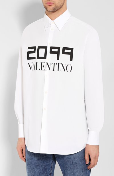 Хлопковая рубашка VALENTINO белого цвета по цене 72300 руб., арт. SV0ABA955T7, фото 3 Хлопковая рубашка VALENTINO, арт. SV0ABA955T7, фото 3