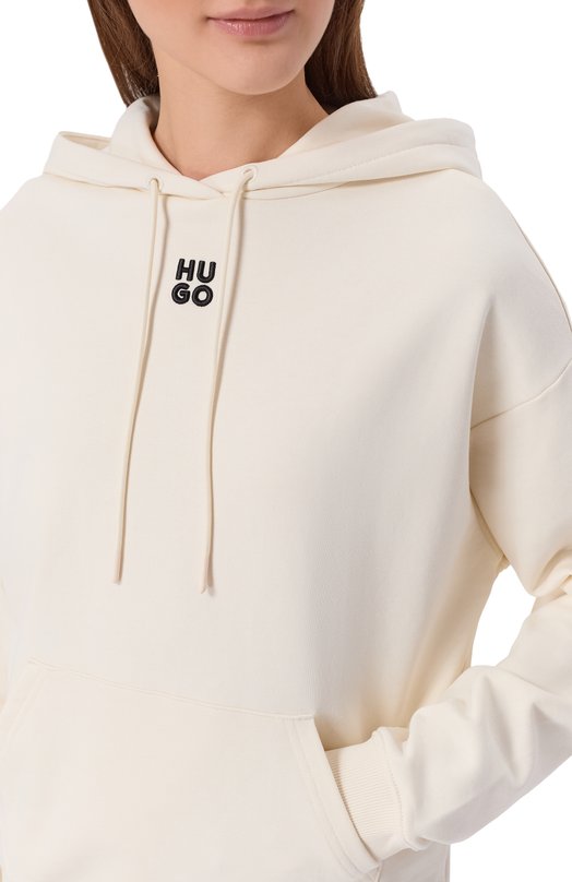 Хлопковое худи HUGO 50522423 Кремовый  50522423 Фото 5
