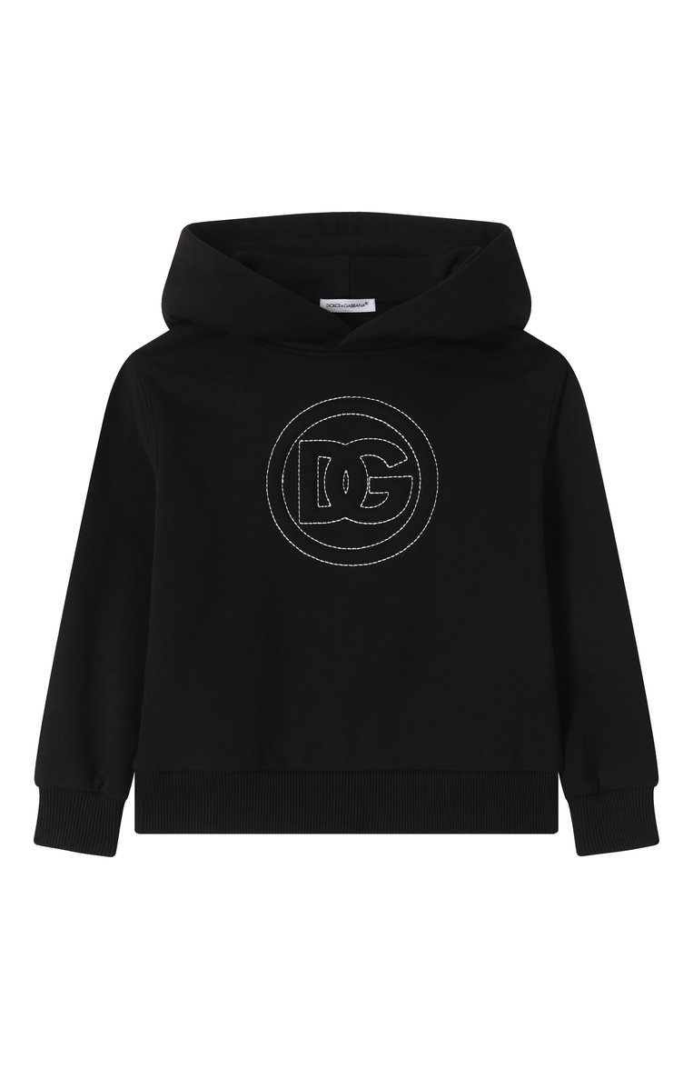 Детский хлопковое худи DOLCE & GABBANA черного цвета, арт. L4JWLI/G70SS/2-6 | Фото 1 (Драгоценные камни: Проставлено; Материал сплава: Проставлено; Рукава: Длинные; Материал внешний: Хлопок; Мальчики Кросс-КТ: Худи-одежда; Ростовка одежда: 4 года | 104 см, 3 года | 98 см, 2 года | 92 см, 5 лет | 110 см)