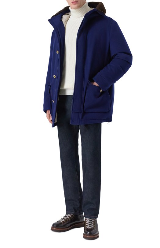 Пуховик с отделкой из овчины Brunello Cucinelli MM4701993 Синий  MM4701993 Фото 2