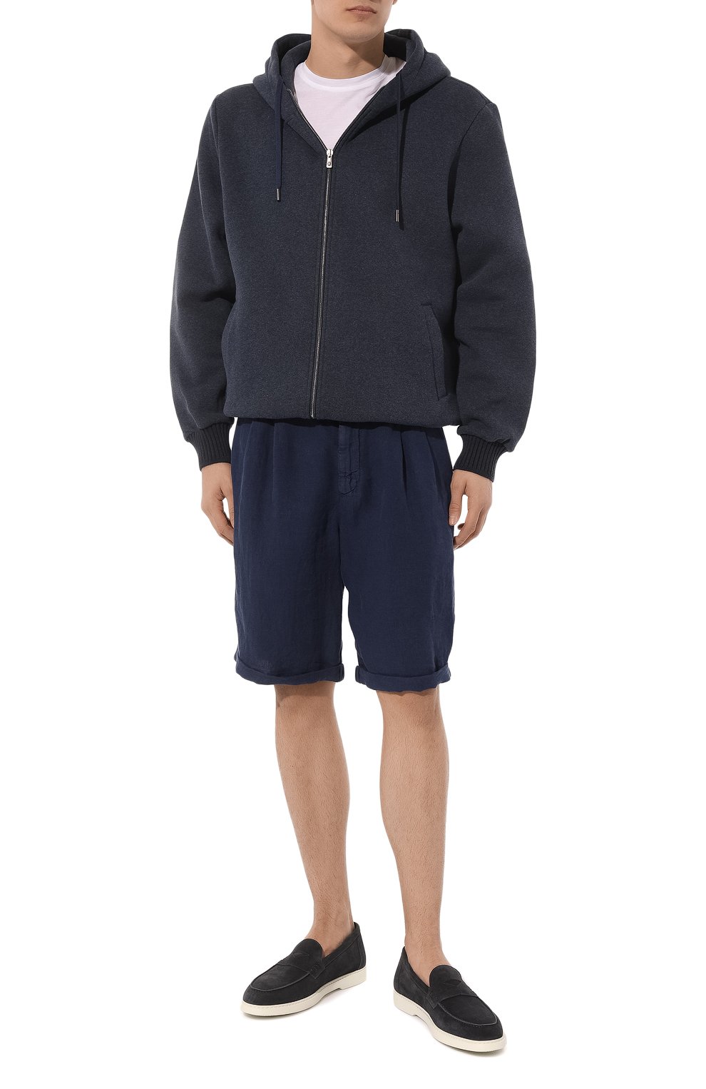 Льняные шорты BRUNELLO CUCINELLI темно-синего цвета по цене 83800 руб., арт. M243DU0020, фото 2 Льняные шорты BRUNELLO CUCINELLI, арт. M243DU0020, фото 2