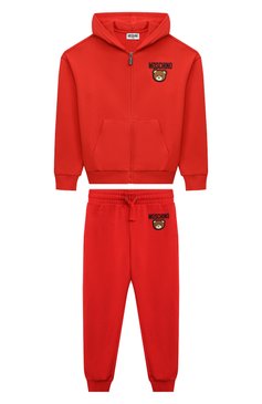 Детского комплект из толстовки и брюк MOSCHINO красного цвета, арт. HUK03F/LCA15/10A-14A | Фото 1 (Рукава: Длинные; Материал сплава: Проставлено; Материал внешний: Хлопок; Драгоценные камни: Проставлено; Мальчики Кросс-КТ: Костюмы-спорт)