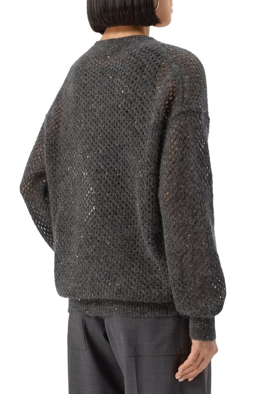 Пуловер из шерсти и хлопка Brunello Cucinelli MPS732412P Серый  MPS732412P Фото 4