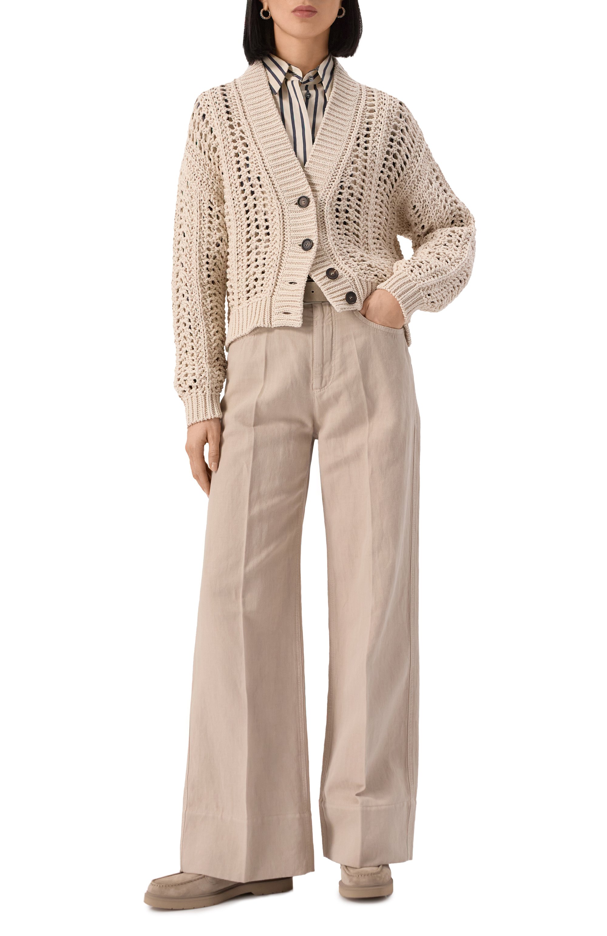 Хлопковый кардиган BRUNELLO CUCINELLI бежевого цвета по цене 208500 руб., арт. M8E389106, фото 2 Хлопковый кардиган BRUNELLO CUCINELLI, арт. M8E389106, фото 2