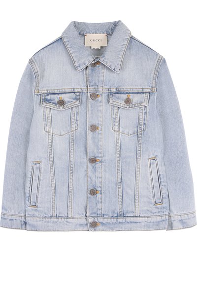 Джинсовая куртка с принтом GUCCI синего цвета по цене 79950 руб., арт. 499954/XR910, фото 1 Джинсовая куртка с принтом GUCCI, арт. 499954/XR910, фото 1