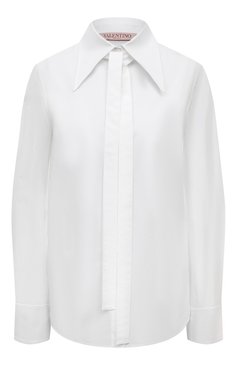 Женская хлопковая блузка VALENTINO белого цвета, арт. 3B3AB5905A6 | Фото 1 (Материал сплава: Проставлено; Материал внешний: Хлопок; Драгоценные камни: Проставлено; Длина (для топов): Стандартные; Рукава: Длинные; Стили: Классический; Женское Кросс-КТ: Блуза-одежда; Принт: Без принта)
