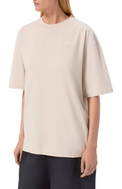 Хлопковая футболка OFF-WHITE кремового цвета по цене 32350 руб., арт. 0WAA13FS26JER001, фото 3 Хлопковая футболка OFF-WHITE, арт. 0WAA13FS26JER001, фото 3