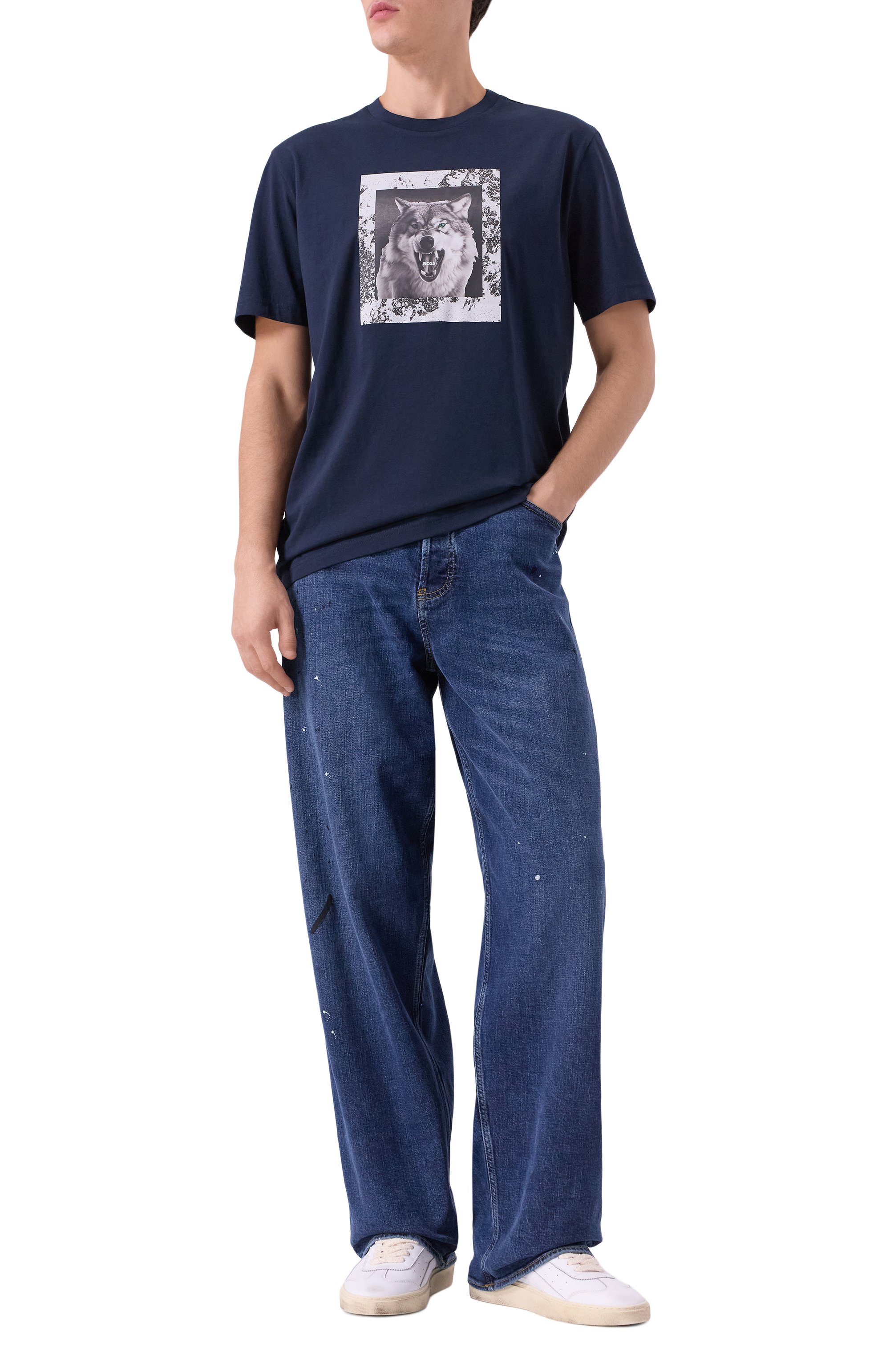 Хлопковая футболка BOSS ORANGE темно-синего цвета по цене 8295 руб., арт. 50554615, фото 2 Хлопковая футболка BOSS ORANGE, арт. 50554615, фото 2