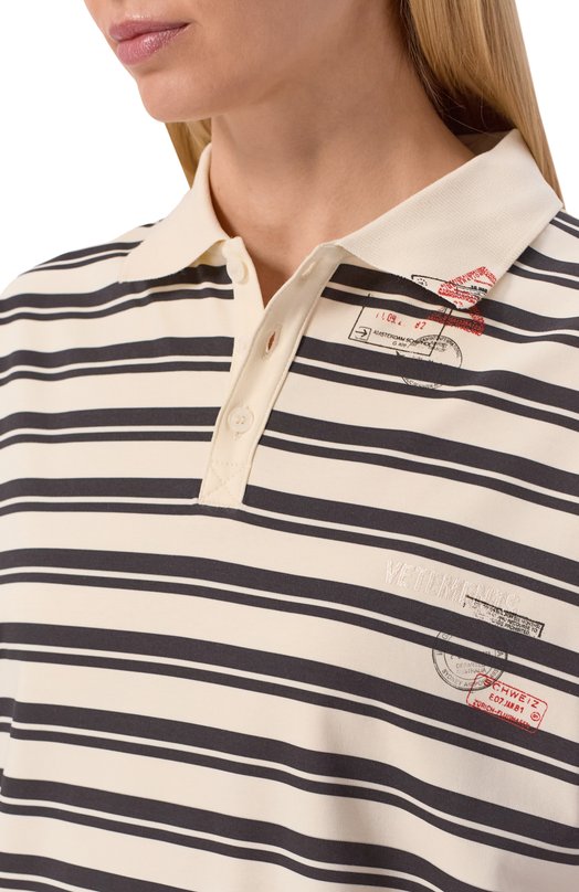 Хлопковое поло VETEMENTS ME76P0231WB/26430 JERSEY Чёрно-белый  ME76P0231WB/26430 JERSEY Фото 5