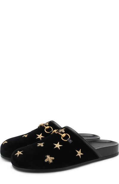 Бархатные сабо с вышивкой и пряжкой-трензелем GUCCI, арт. 505265/K4DD0, фото 1