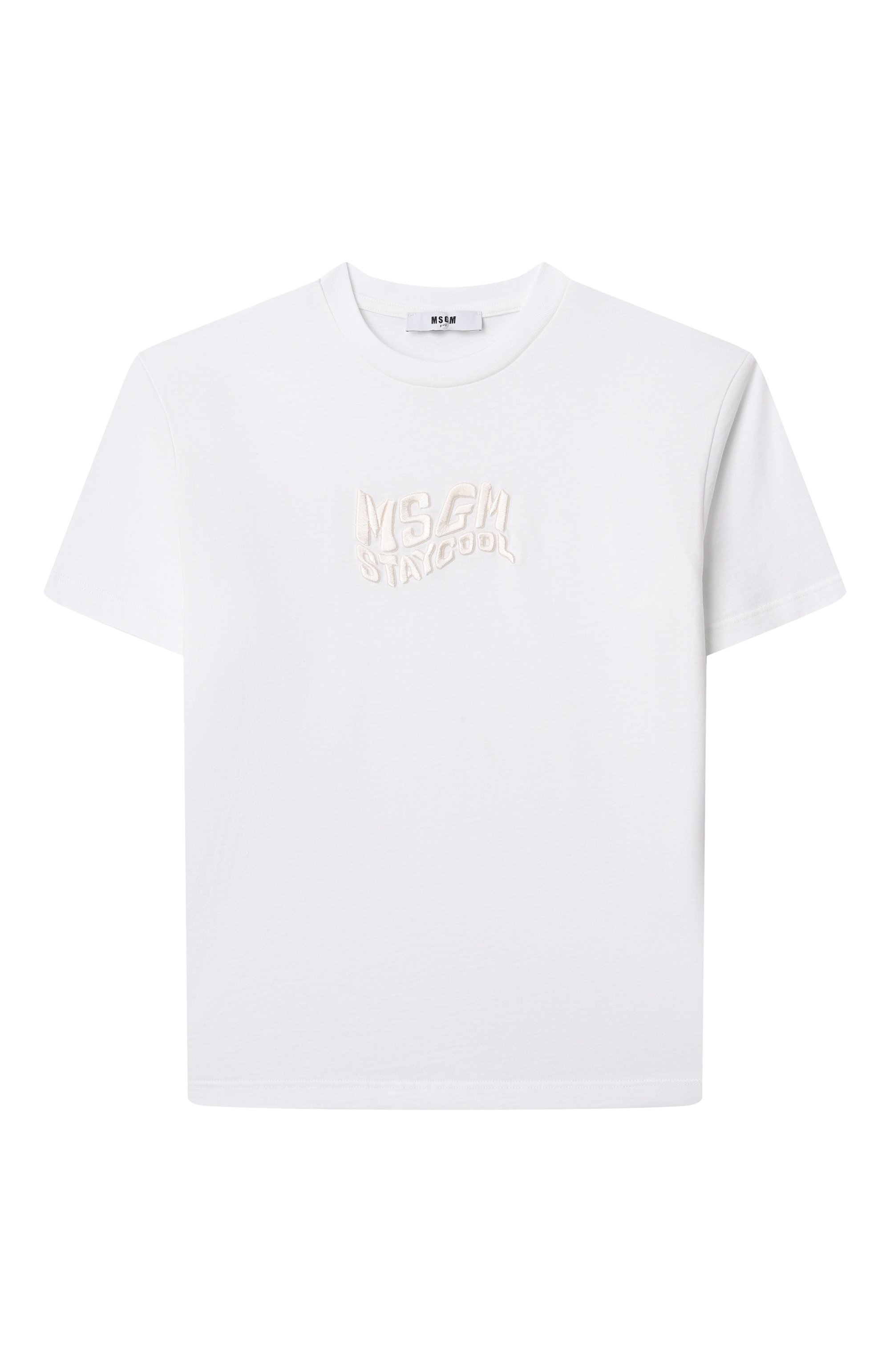 Хлопковая футболка MSGM KIDS белого цвета по цене 7785 руб., арт. S5MSJGTH241, фото 1 Хлопковая футболка MSGM KIDS, арт. S5MSJGTH241, фото 1