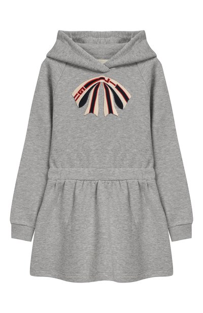 Хлопковое платье с капюшоном GUCCI серого цвета по цене 23000 руб., арт. 518786/X9W09, фото 1 Хлопковое платье с капюшоном GUCCI, арт. 518786/X9W09, фото 1