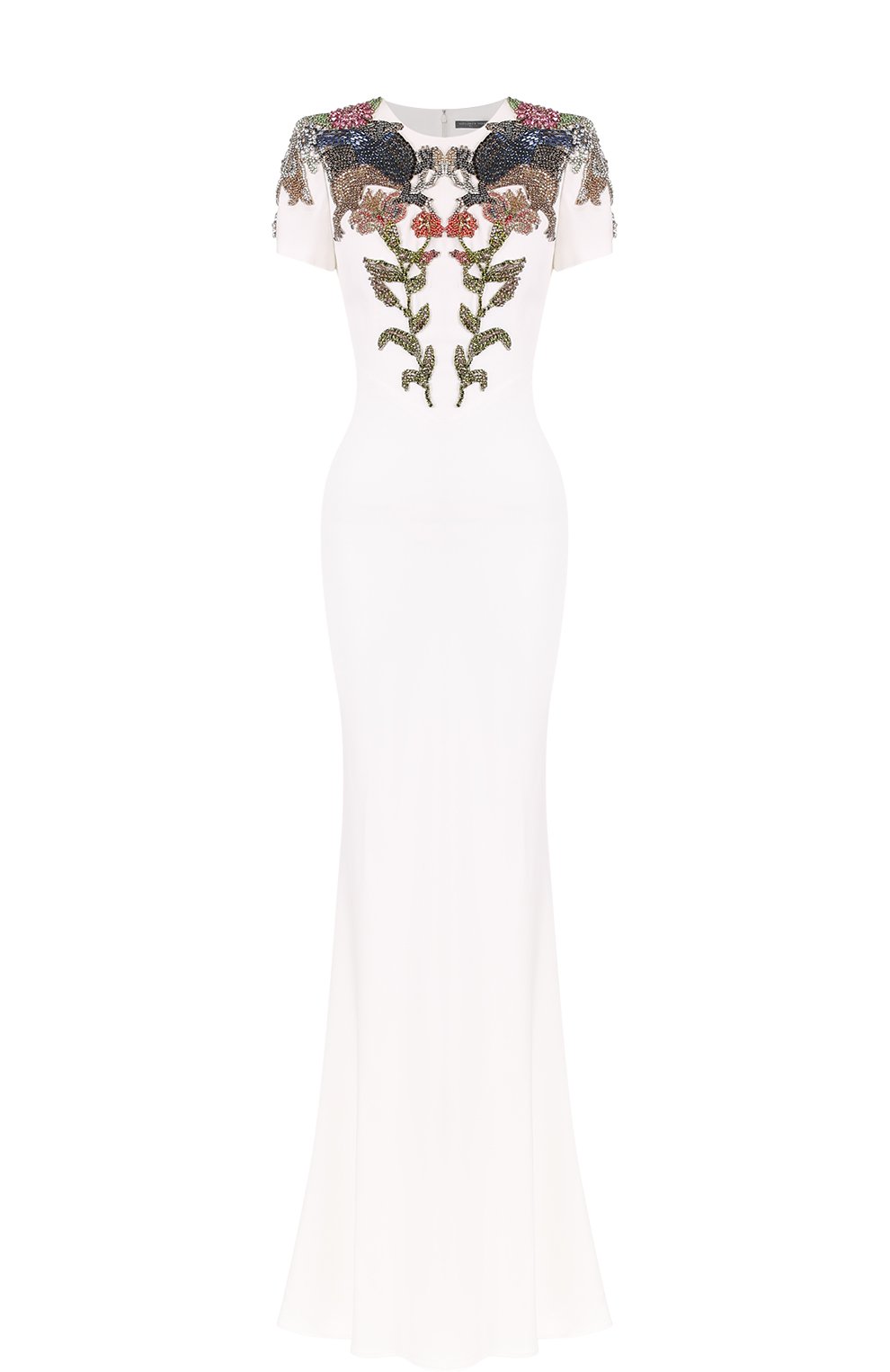 Приталенное платье с вышивкой ALEXANDER MCQUEEN белого цвета по цене 840500 руб., арт. 483639/QJE40, фото 1 Приталенное платье с вышивкой ALEXANDER MCQUEEN, арт. 483639/QJE40, фото 1