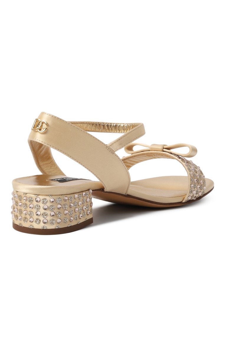 Детские текстильные босоножки DOLCE & GABBANA золотого цвета, арт. D11305/A4772/37-39 | Фото 3 (Материал сплава: Проставлено; Нос: Не проставлено; Материал внутренний: Натуральная кожа; Материал внешний: Текстиль)